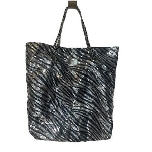 Under One Sky Medium Zebra Print Sequins Black & Silver Tote Bag‎
